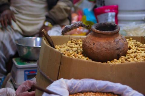 A spice and nut stall in Kasauli market, Himachal Pradesh