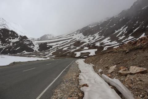 A snowy mountain road in the Himalayas
