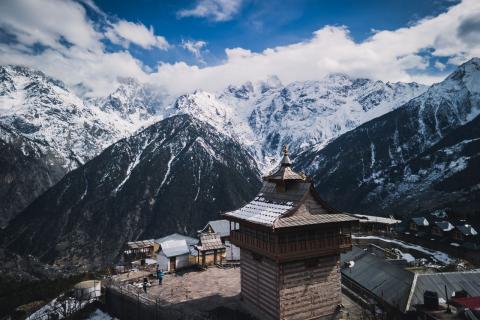 Kinnaur Kailash temple and snow peaks, Kinnaur