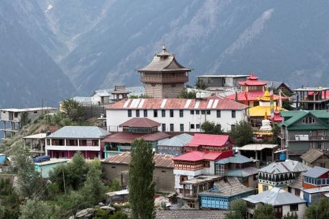Kalpa village houses and temple, Kinnaur